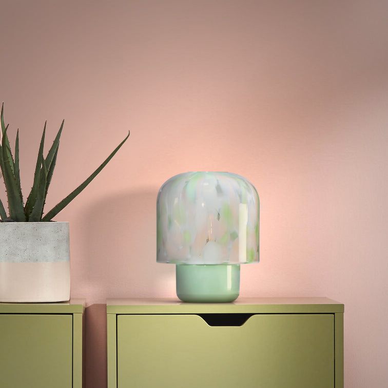 Candeeiro de mesa em vidro soprado NIU com grãos verdes e rosa (3)