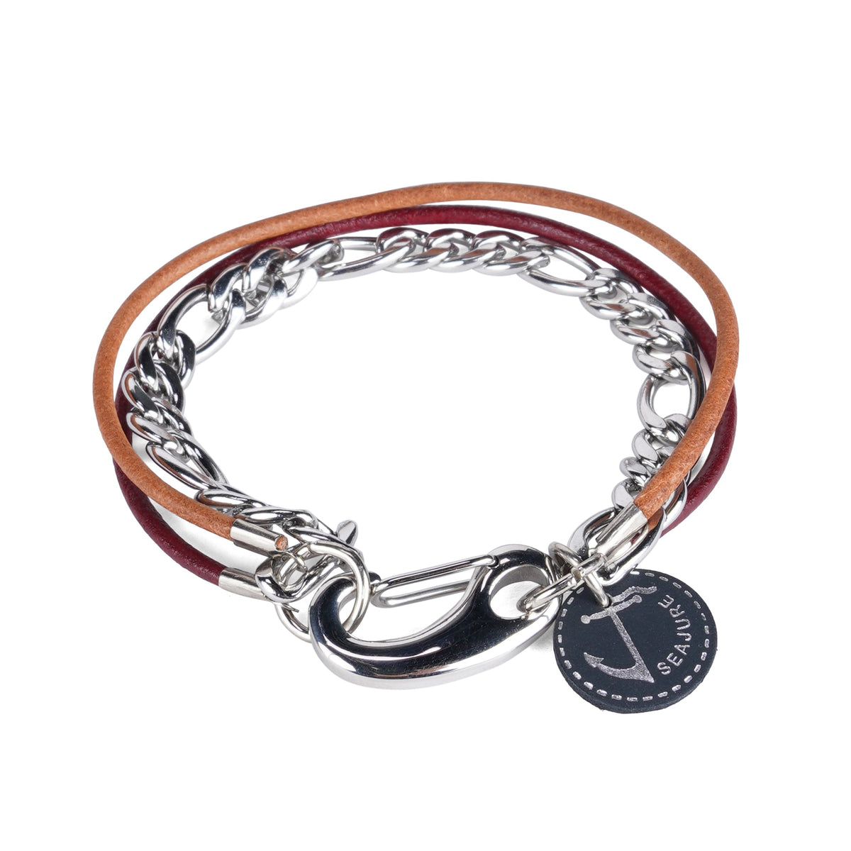 Pulseira Náutica em Pele e Aço Guam, feita à mão em Portugal