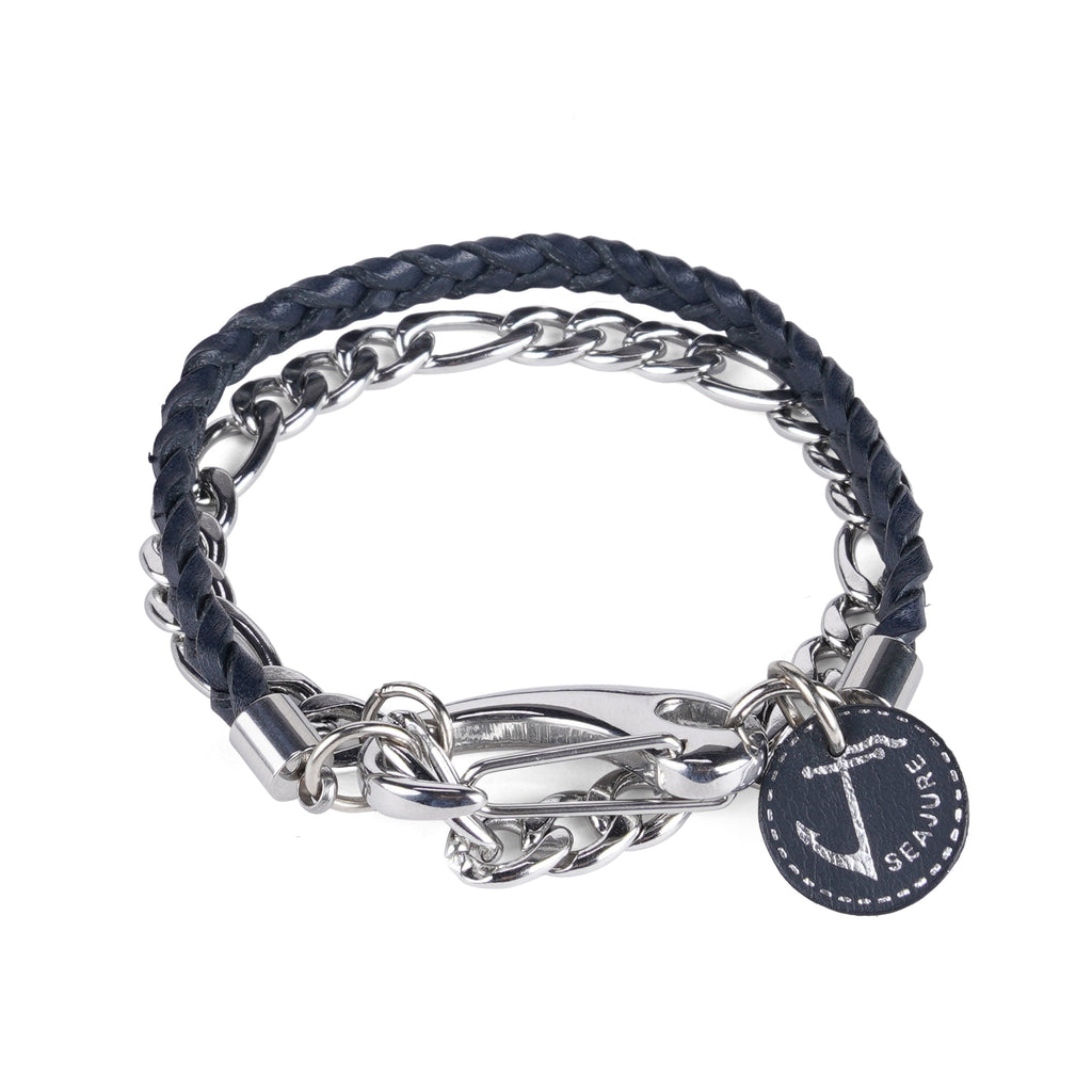 Pulseira Náutica em Pele e Aço Flores, feita à mão em Portugal
