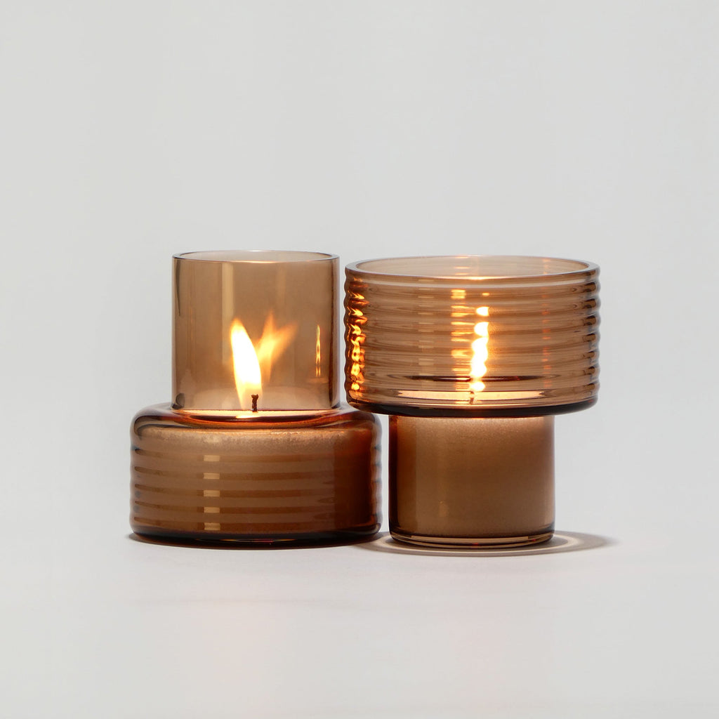 Lot de 2 Bougeoirs en Verre Soufflé Glow Together | Mocha Mousse