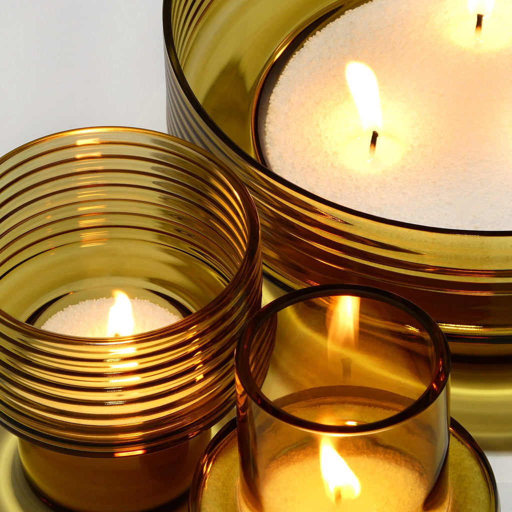 Conjunto de 3 castiçais de vidro soprado Glow Together mostarda (2)