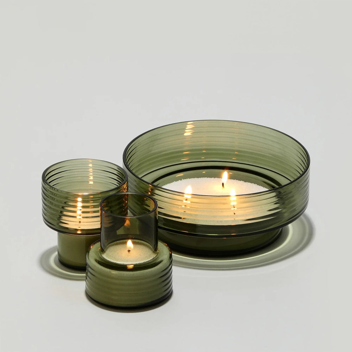 Conjunto de 3 Castiçais de Vidro Soprado Glow Together | Verde Fumado
