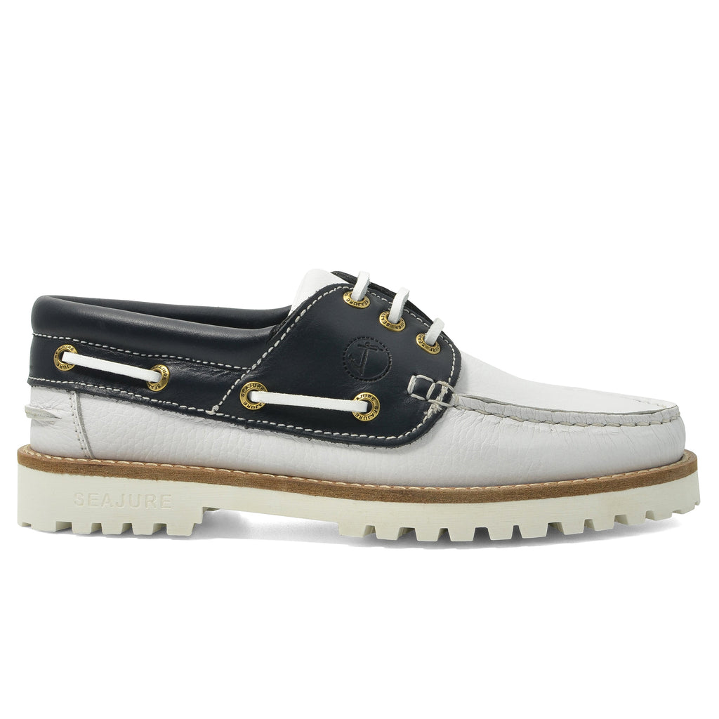 Sapatos de Vela de Mulher Zagare Branco e Azul-Marinho, feitos à mão em Portugal