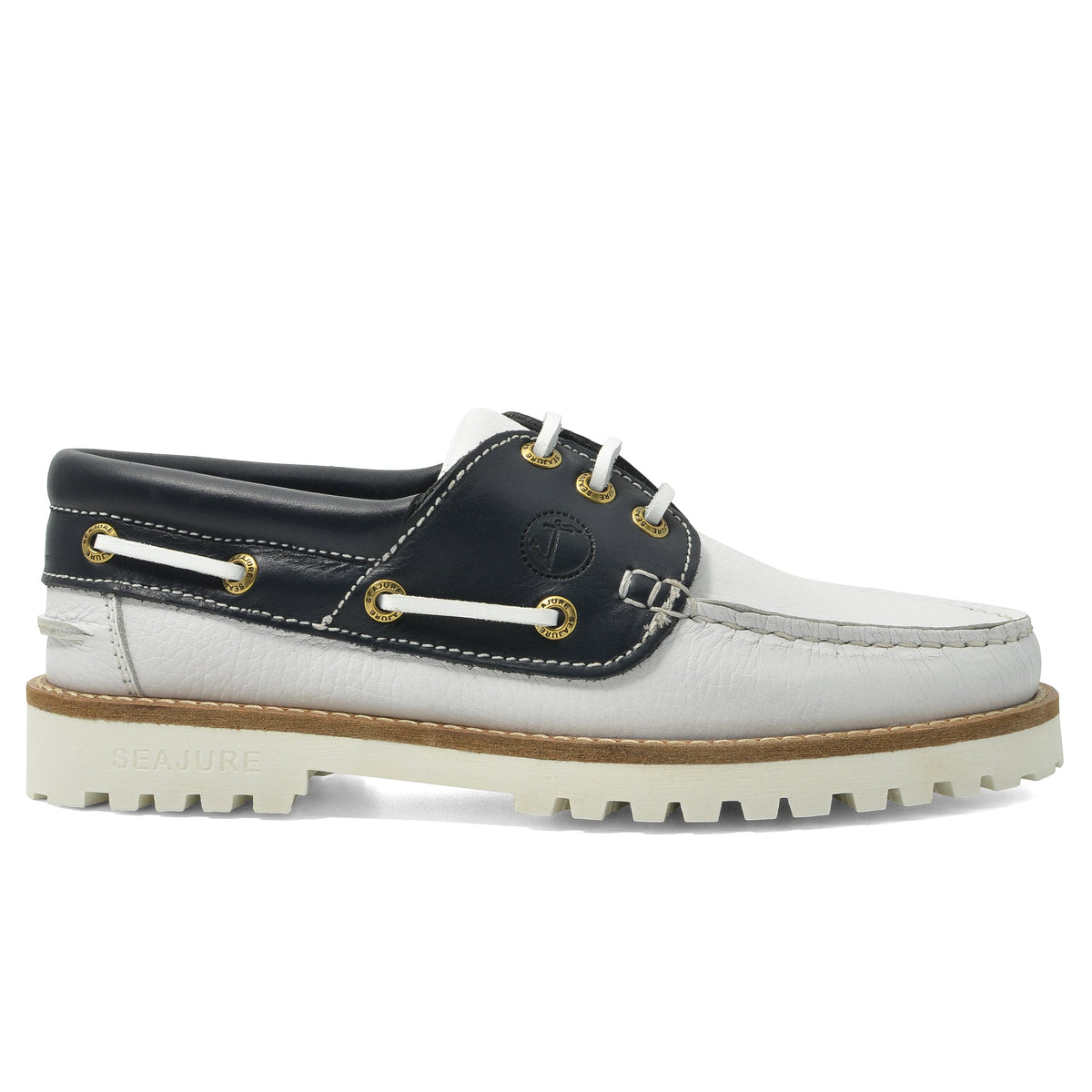 Sapatos de Vela de Mulher Zagare Branco e Azul-Marinho, feitos à mão em Portugal
