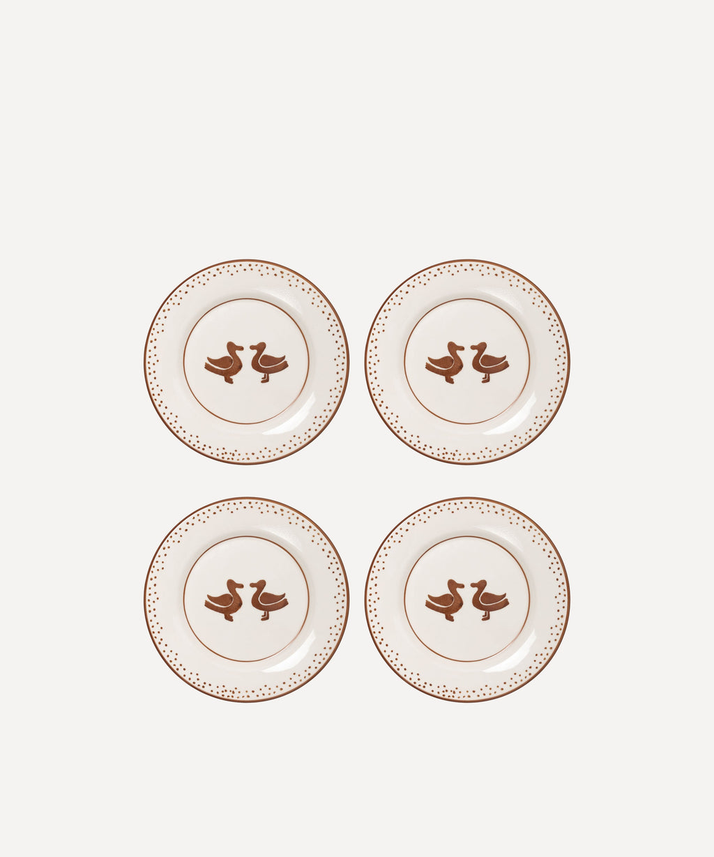 Lot de 4 Assiettes à Dessert Peintes à la Main | Canards
