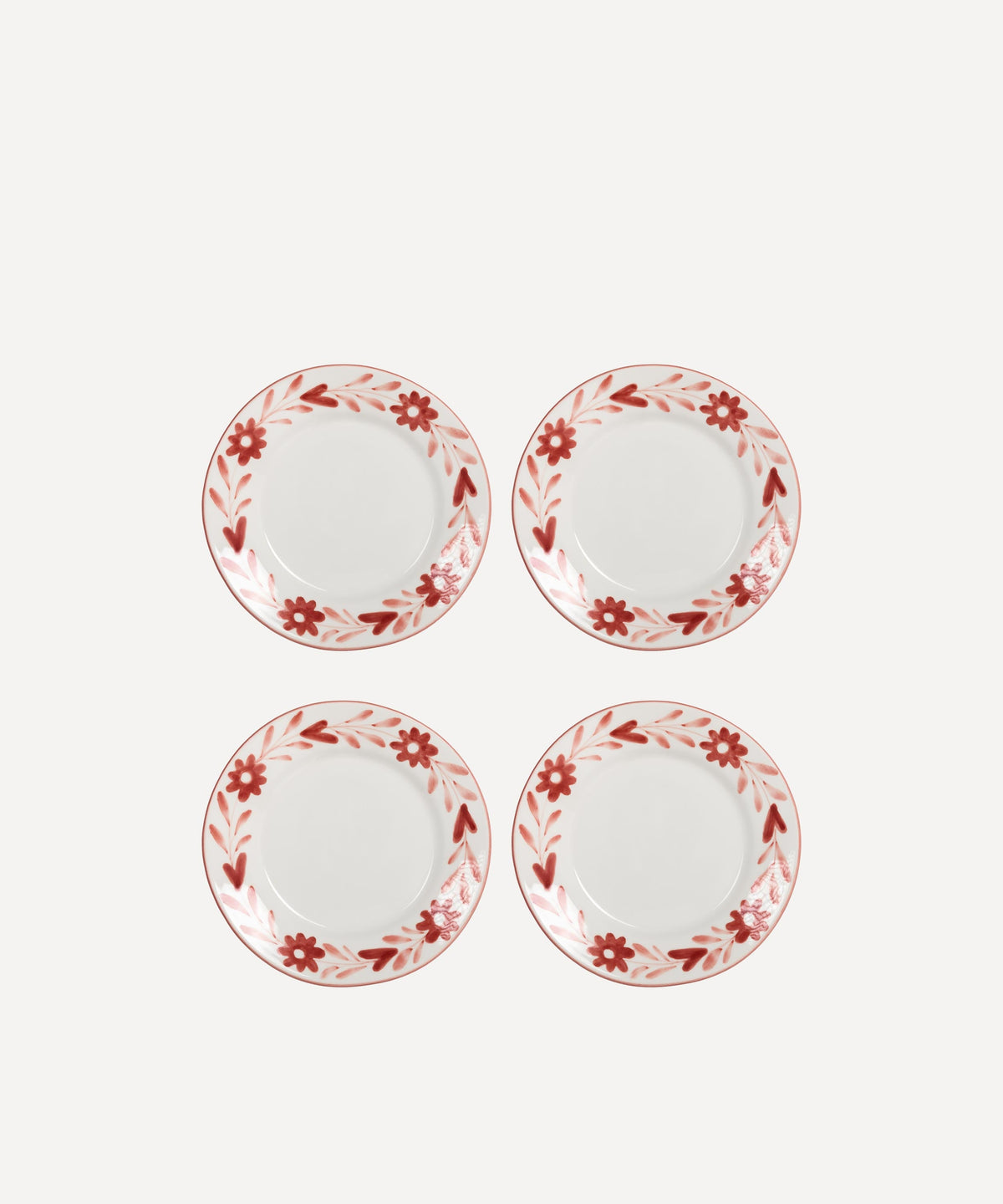 Lot de 4 Assiettes à Dessert Peintes à la Main | Fleurs Bordeaux