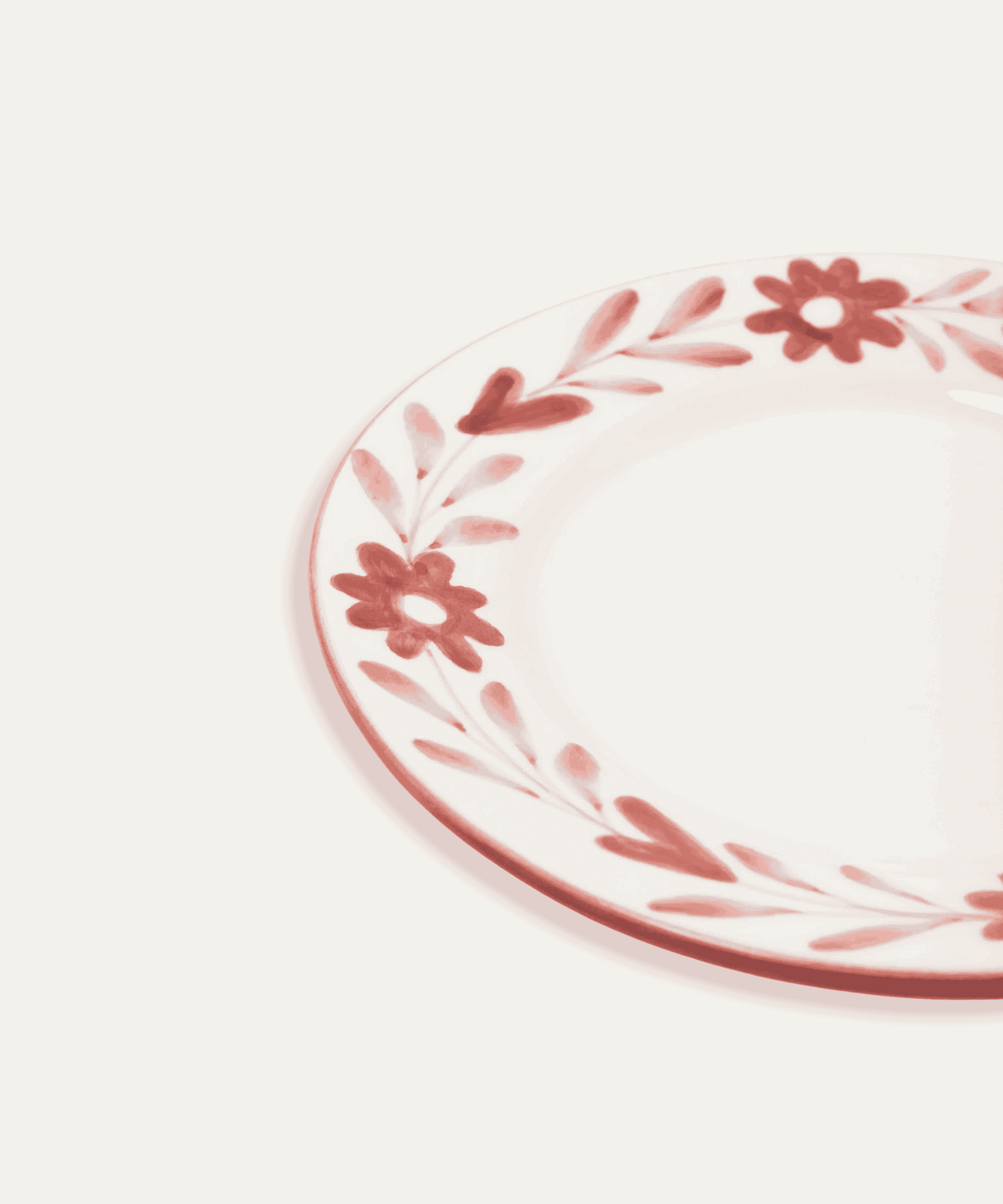 Lot de 4 Assiettes à Dessert Peintes à la Main | Fleurs Bordeaux
